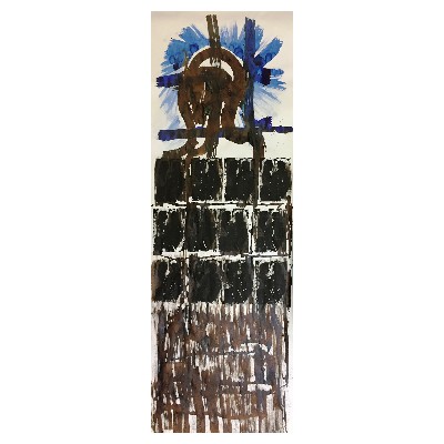 Vor dem Grab Jesu / Linoldruck und Moorlauge auf Papier / 300 x 120 cm